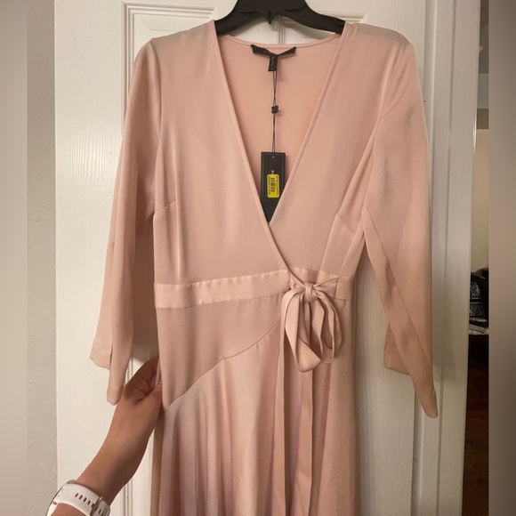 BCBG Max Azria Almond Pink Blush Wrap Satin Gown NWT Size XS - Picture 2 of 9